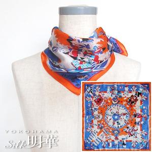 オレンジ スワールパターン シルクスカーフ オレンジ スワールパターン シルクスカーフ