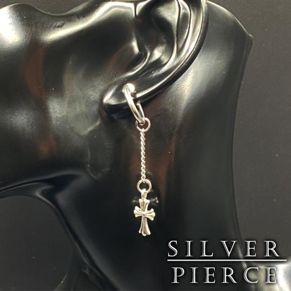 フェイクピアス メンズ シルバーイヤリング フープイヤリング クロス 十字架 シンプル メンズイヤリ...
