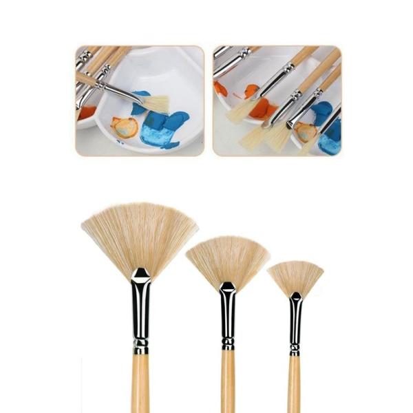 YFFSFDC油絵筆 扇形 ブラシ 3本セット水彩筆 豚毛画筆 絵の具 木材面相ブラシ 模型 プラモ...