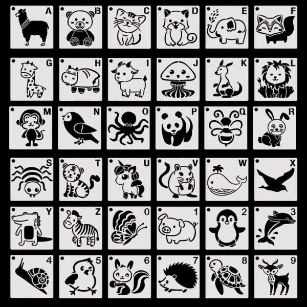 Koonafy テンプレート 36枚 動物形 ステンシルシート パンダ 猫 かわいい プレート 絵画...