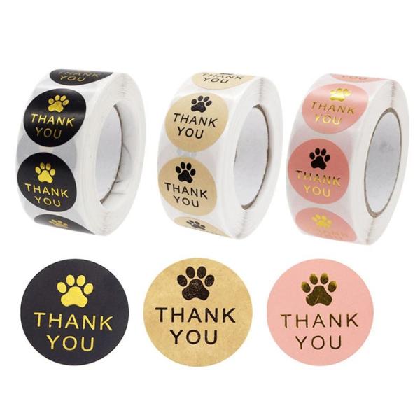 500枚×3色 1500枚 豪華なゴールド印字サンキューシール 肉球 猫 犬 かわいい ありがとう ...