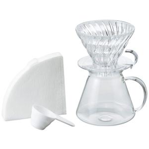 HARIO(ハリオ) V60 ガラスブリューイングキット Glass Brewing Kit 実用容量600ml サーバー 1~4杯用 透明｜silver-knight-mart