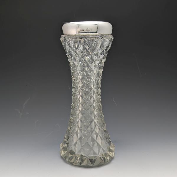 1901年 英国アンティーク 純銀装飾 カットグラス 花瓶 598g GE Walton &amp; Co
