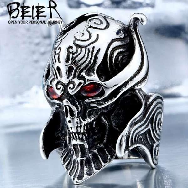 スカル リング メンズ 骸骨 ドクロ キュービックジルコニア レッドアイ ゴツイ系 ステンレス az...