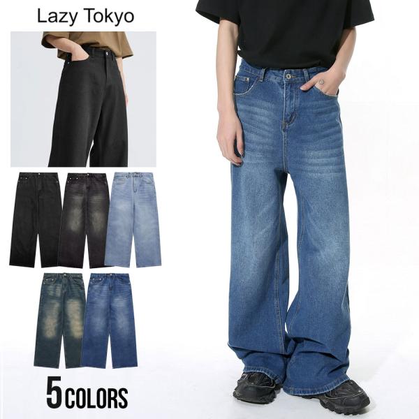 デニムパンツ メンズ ブランド カジュアル ジーパン ワイド ヴィンテージ 加工 S M L LL ...