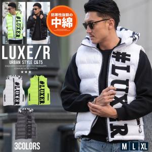 中綿ベスト メンズ フード付き スポーツ ロゴ 軽量 防寒 白 黒 M L XL 40代 50代 秋 冬｜silverbulletxfuga