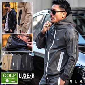 パーカー メンズ ジップ 長袖 布帛 トップス ライトアウター 止水ジップ ストレッチ ゴルフ LUXE/R