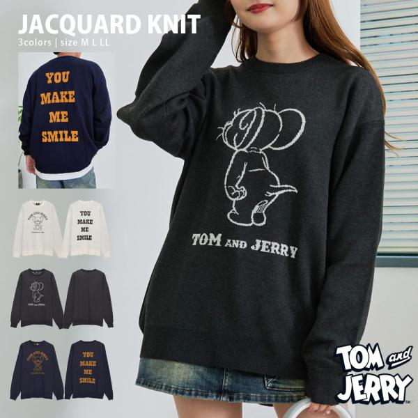 TOM&amp;JERRY キャラクター ニット レディース メンズ ブランド セーター 長袖 アクリル 大...