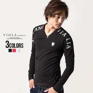 Tシャツ メンズ 長袖 VIOLA ヴィオラ プリント入りVネック長袖Tシャツ/全3色 ロンT トップス Vネック プリント ブランド 黒 白 M L XL 秋 冬