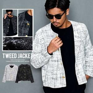 Otte ジャケット ノーカラージャケット ダークチェックツイード