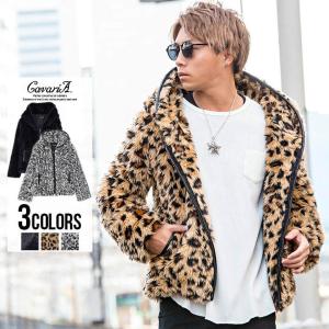 ファーコート メンズ CavariAフェイクファーパイピングジップフードジャケット/全3色ジャケット