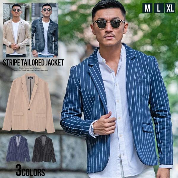 テーラードジャケット メンズ アウター ストライプ おしゃれ M L XL カジュアル きれいめ フ...