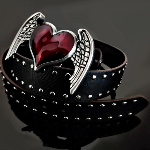 ベルト メンズ 革 レザー スタッズ 合成皮革 合金 ハートバックル 黒 秋 冬 40代 50代 ち...