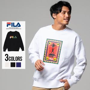 トレーナー メンズ FILA フィラ アートプリントクルーネック長袖トレーナー/全3色 スウェット 白 黒 カジュアル ユニセックス M L 秋 冬｜silverbulletxfuga