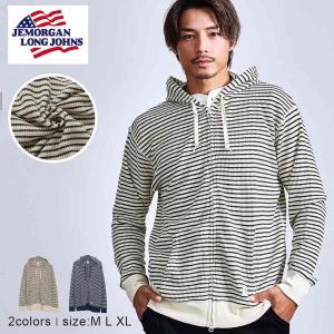 パーカー メンズ ワッフル素材 ボーダー ジップアップ JEMORGAN LONG JOHNS ジェーイーモーガン 40代 50代 秋 冬 ちょいワルファッション50 爆買 父の日