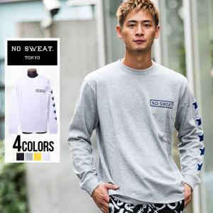 Tシャツ メンズ 長袖 ロンT No sweat. ノースウェット スター袖サガラ天竺長袖Tシャツ/全4色 長袖Tシャツ サガラワッペン 袖ロゴ 星条旗 星 レディース