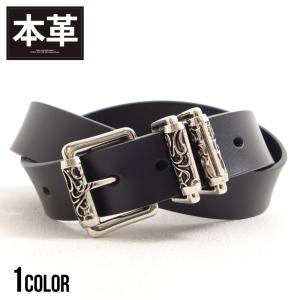 ベルト メンズ 本革 牛革 レザー スクエアバックル 彫金 アンティーク調 ヴィンテージ 黒 フリーサイズ 40代 50代 ギフト 爆買｜SILVER BULLET Yahoo!店