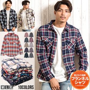 チェックシャツ メンズ ネルシャツ 起毛 カジュアルシャツ 赤 青 黒 ブルー 黄色 M L XL 秋 冬 VICCI