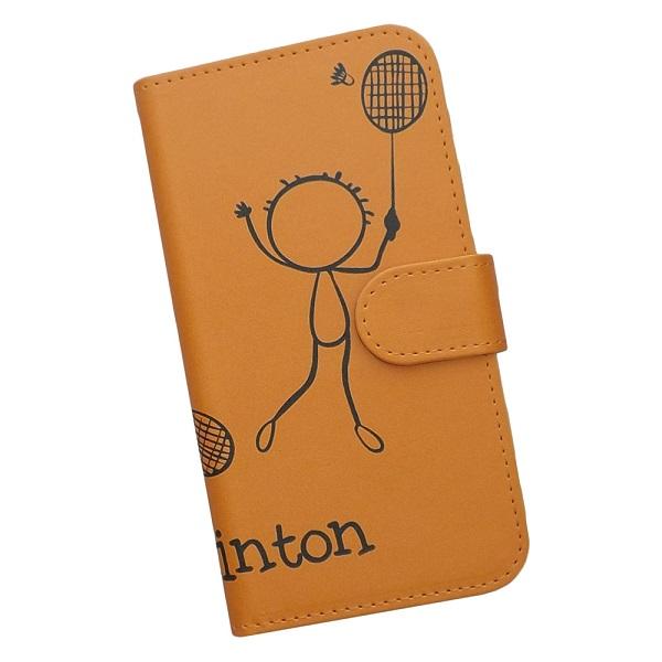 ZenFone　スマホケース 手帳型 バドミントン 羽球 スポーツ モノトーン 棒人間 オレンジ