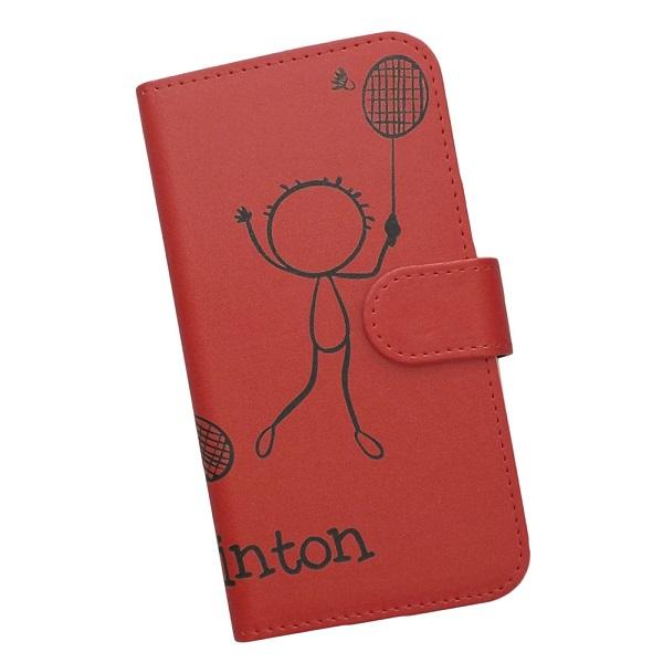 ZenFone　スマホケース 手帳型 バドミントン 羽球 スポーツ モノトーン 棒人間 レッド