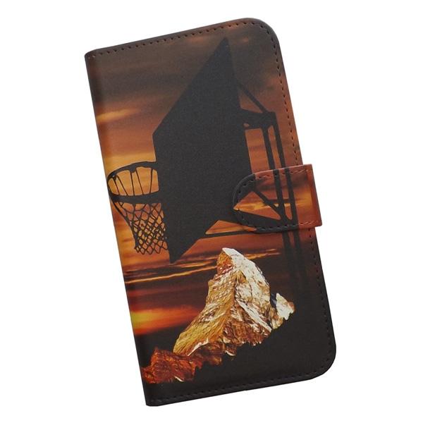 iPhone　スマホケース 手帳型 プリントケース バスケットボール シュート 夕日 風景