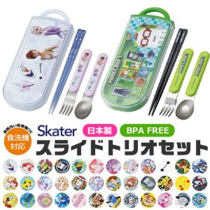 2023年最新柄 スケーター トリオセット 抗菌 スライドトリオ 食洗器対応スライド 子ども 男の子 女の子 お箸 スプーン フォーク 3点セット メール便