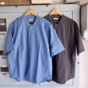 LA MOND. ラモンド BAND COLLAR SHIRT JACKET HALF SLEEVE  5 colors LM-S-087｜simonsandco