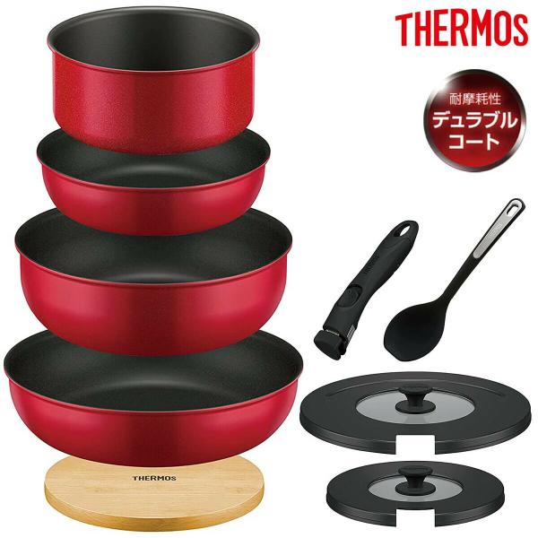 THERMOS KSB-9A R 取っ手のとれるフライパン 9点セットガス火 IH 100V 200...