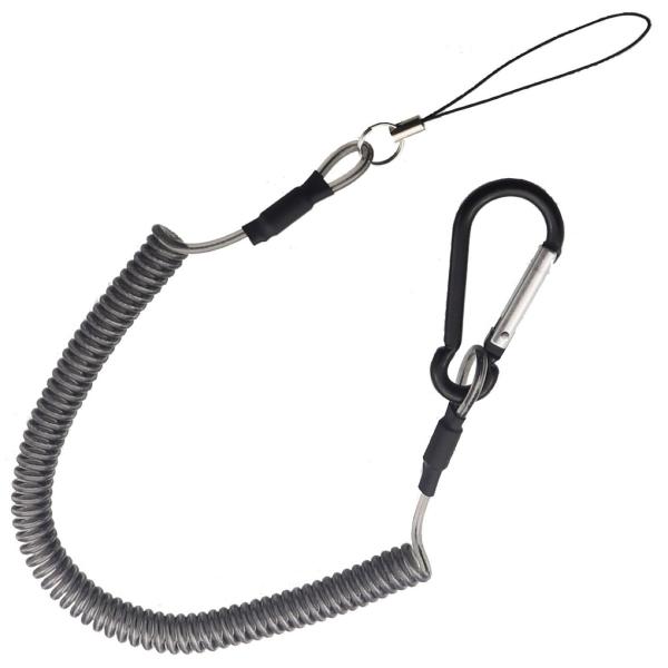 TR-STP003 落下防止ストラップ グレー カラビナ カールコード 紐パーツ スマホ ストラップ...