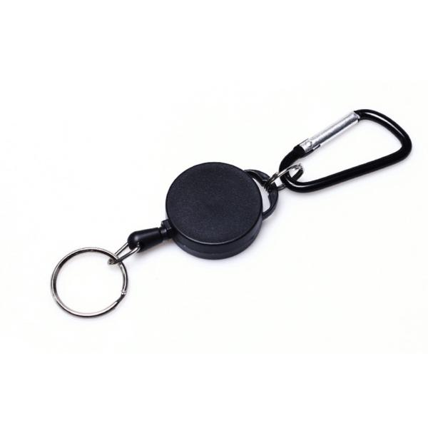 TR-STP006 カラビナ付 リールストラップ ブラック 黒 伸縮自在 鍵 懐中電灯 小さめ 工具...