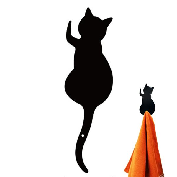 TR-KF002-A 黒猫尻尾フック 3匹セット 両面テープ 耐0.5kg 鍵 小物 玄関 キッチン...