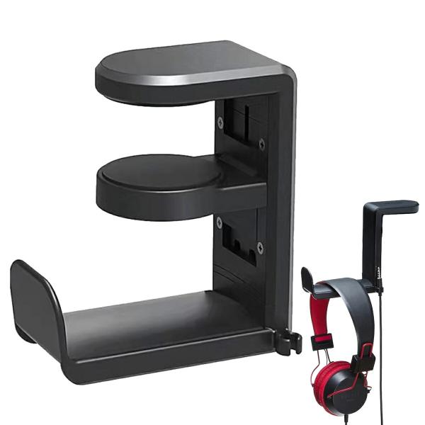 TR-TH002-BK 回転式 ヘッドホンスタンド テーブルクランプ ケーブルフック 360度回転 ...
