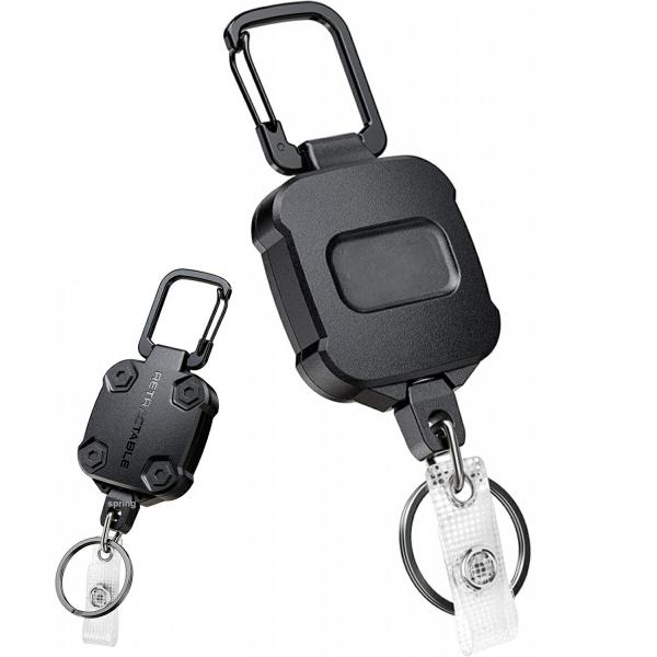 TR-STP013-BK カラビナ付きリールストラップ ワイヤータイプ 最大50cm スナップボタン...