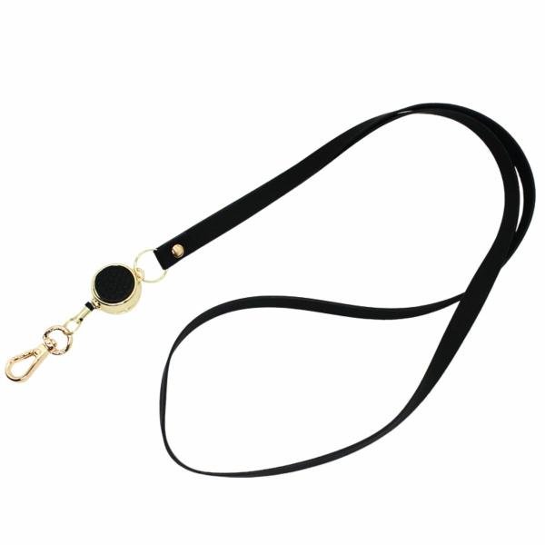 TR-STP015-BK カラビナリール式 ストラップ ブラック ＆ ゴールド リール長さ33cm ...