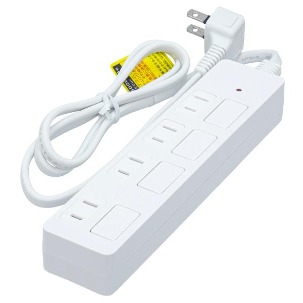 TR-S4FLS01W 延長コード OAタップ フラットスイッチ付き4個口 1m AC100V 15...