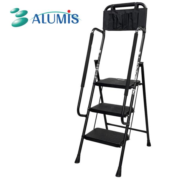 アルミス 両手すり付き幅広踏み台3段 RTF-03BK ALUMIS ツールバッグ付き (全・約)幅...