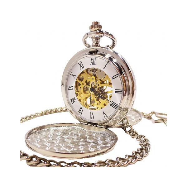 懐中時計 スケルトン ホワイト シルバー アンティーク調  アクセサリー 送料無料