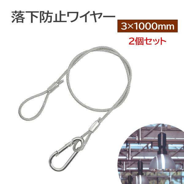 ワイヤー 落下防止ワイヤー 3×1000mm 2個セット セキュリティワイヤー 吊下げフック 転倒防...