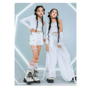 ダンス衣装 白 ガールズ ヒップホップ 衣装 ...の詳細画像2