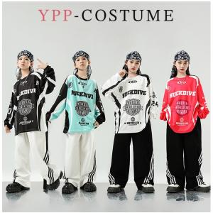 ヒップホップ 衣装 黒 白 赤 水色 キッズダ...の詳細画像1