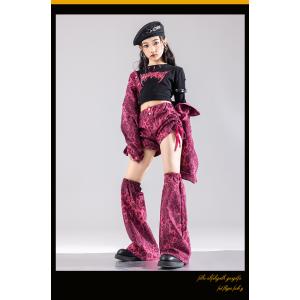 キッズダンス衣装 セットアップ 黒 ピンク ガ...の詳細画像5