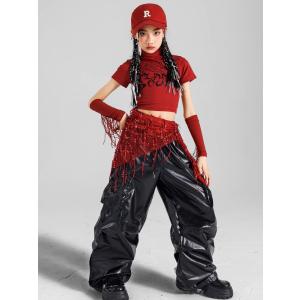 ダンス衣装 キッズ セットアップ 赤 黒 チア...の詳細画像4