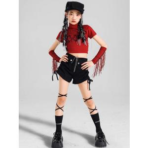 ダンス衣装 キッズ セットアップ 赤 黒 チア...の詳細画像5