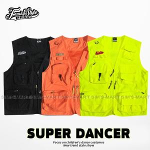 フィッシングベスト ダンス衣装 小物 ヒップホップ ファッション メンズ レディース 大人 ベスト K-POP 韓国 オレンジ 蛍光 黄緑 黒