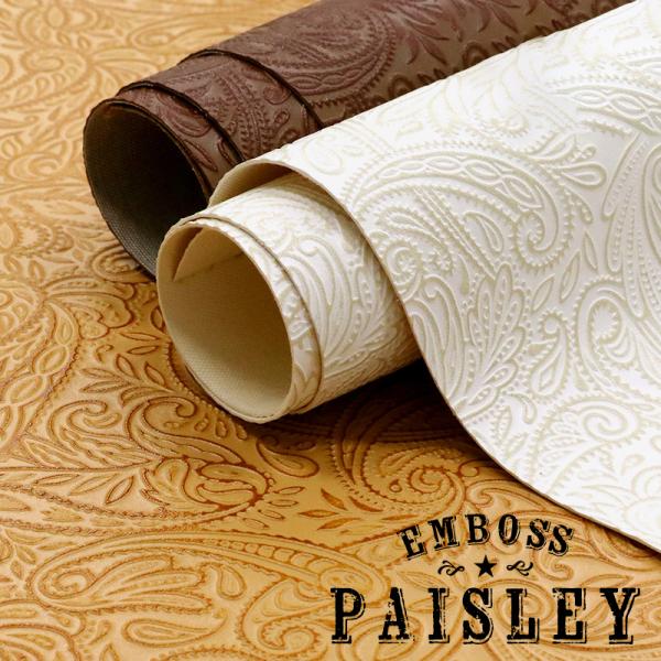 合皮生地クラフトペイズリー柄型押(0122)【メール便不可】 | 50cm単位販売 型押し レトロ ...