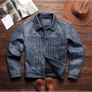 本革ジャケット 革ジャン 羊革 デニム風 メンズ 革ジャケット