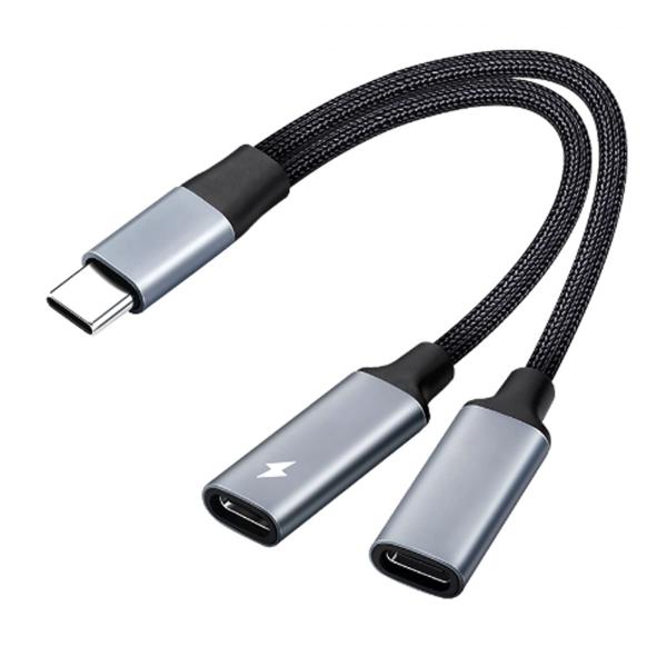 2in1 タイプC高速充電イヤホン変換ケーブル Type-CイヤホンジャックUSB C PD充電アダ...