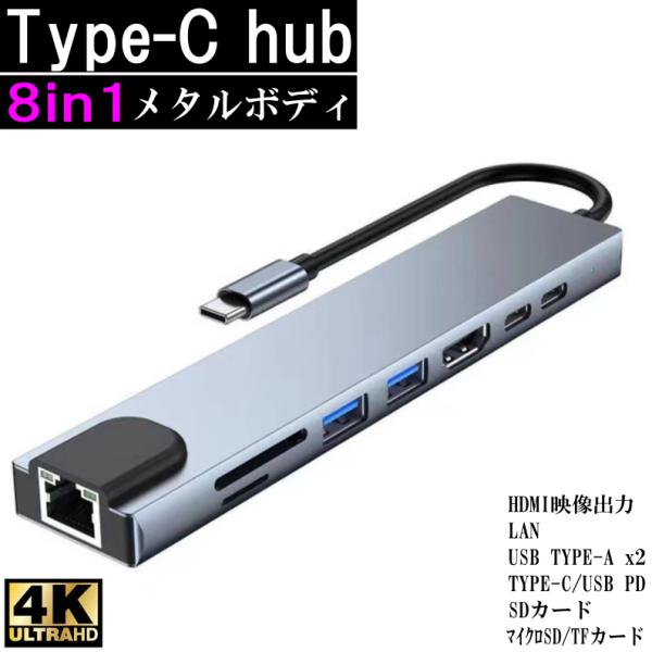 8IN1ドッキングステーション Type-Cハブ USB-Cハブ PDポート HDMI hub Mi...