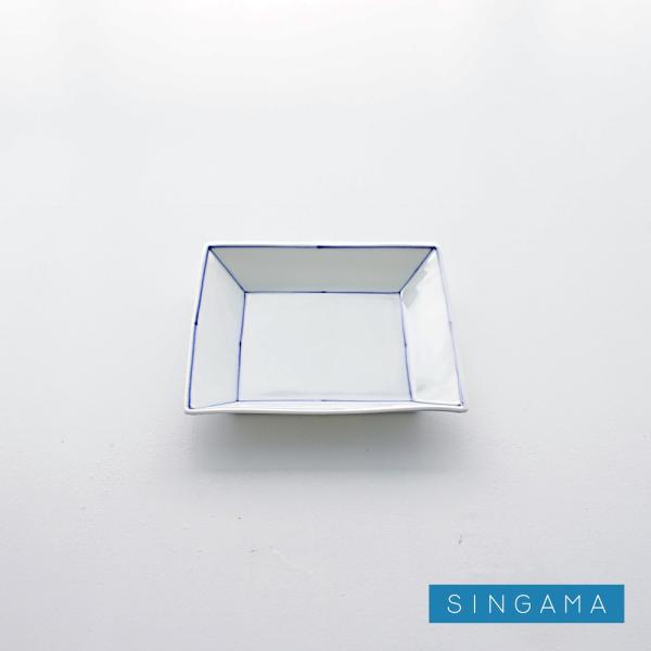 SINGAMA(眞窯) ライン　15.5cmスクエアプレート皿　伝統工芸品　瀬戸染付焼　角皿　ライン...