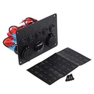 オン/オフトグルスイッチパネル 12-24V 5ギャング デュアル トグルスイッチパネル USB 2色LED デジタル電圧計付き カー ボート マリン